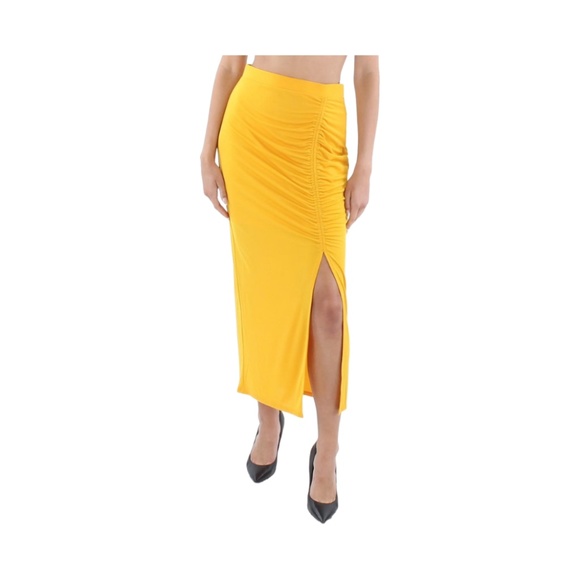 INC International Concepts Light Golden Orange Ruched Maxi Skirt with Slit - Picture 6 of 7